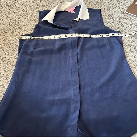 Lilly Pulitzer Andria Navy Blue 110% Silk Button Up Sleeveless Blouse Size Small - Picture 9 of 11